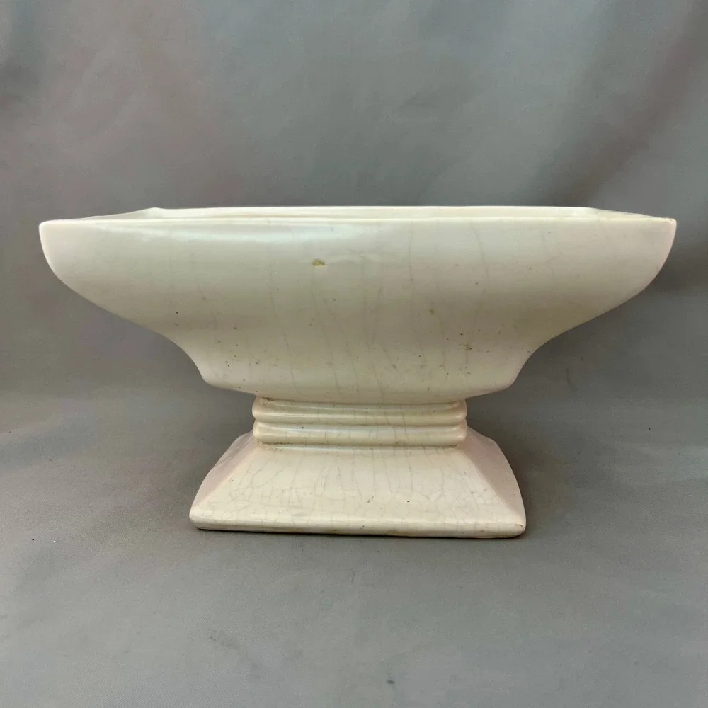 McCoy Pedestal Planter Pottery Cream White Fair Art Deco Rectangular Footed